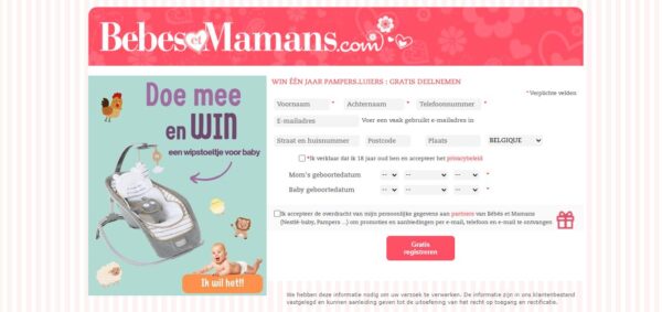 Kans op 1 jaar gratis pampers van Bébés et Mamans